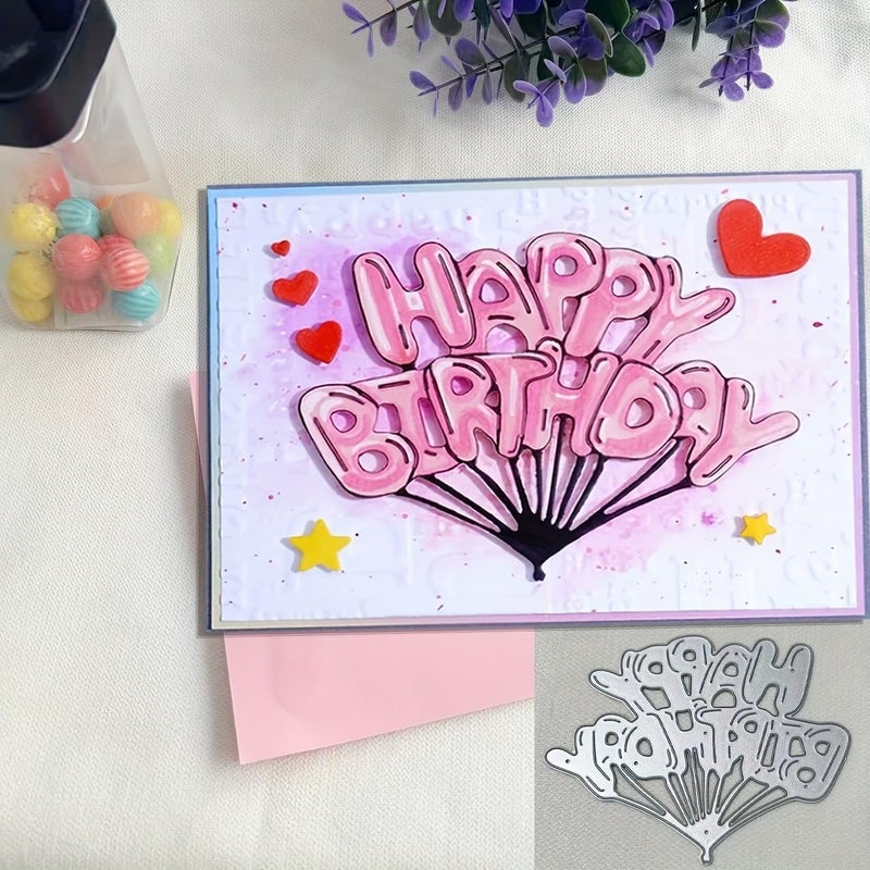 Lapoo Flowers Metal Cutting Die for Scrapbooking - Durable, Cut Stencils for DIY Scrapbook Photo Album Decorative Paper Card, Card Making Supplies, Embossing (Happy Birthday 3.7 x 3.1 in) - Image 1